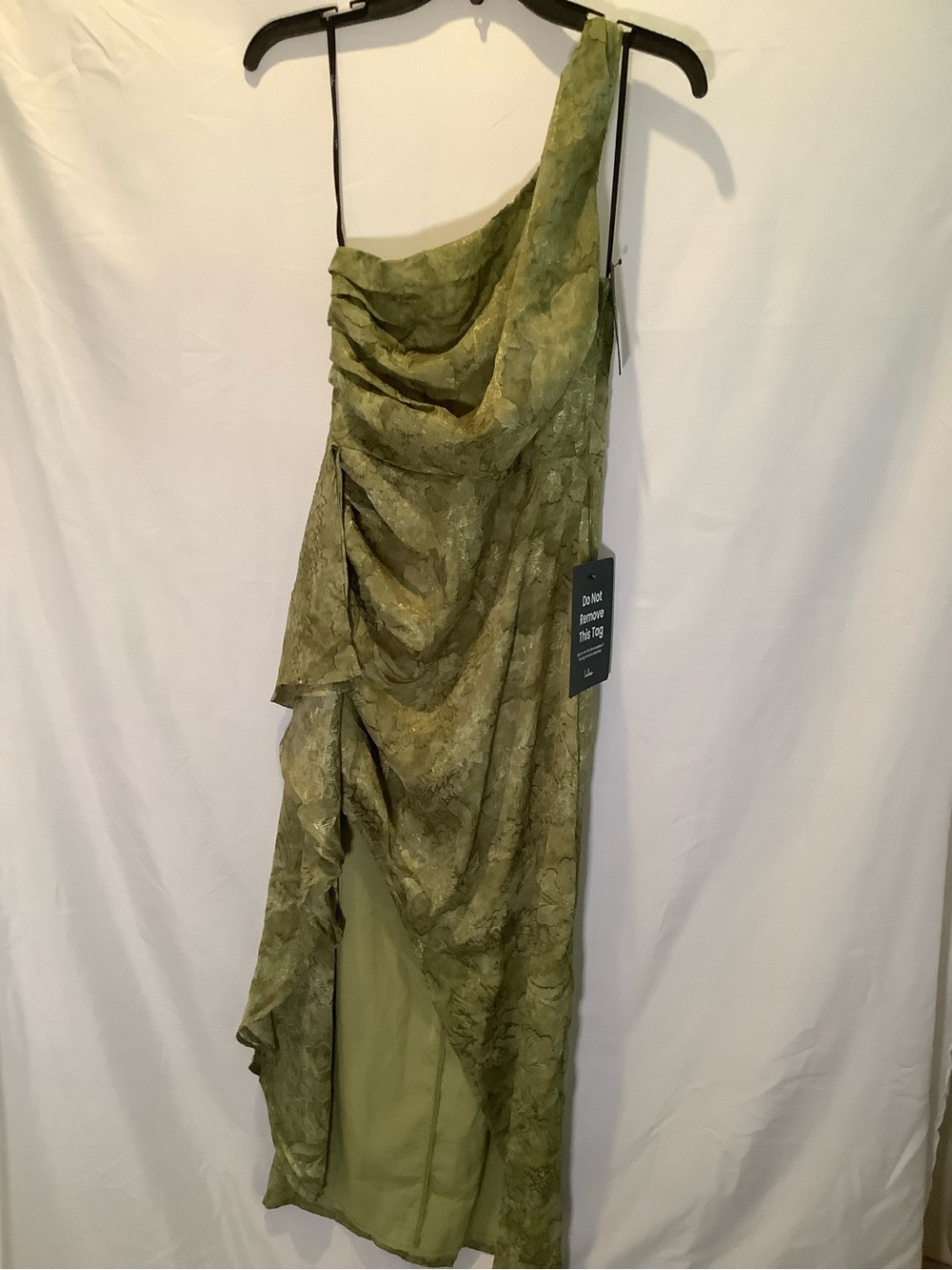 Lulu's Olive Green One-Shoulder Draped Evening Gown